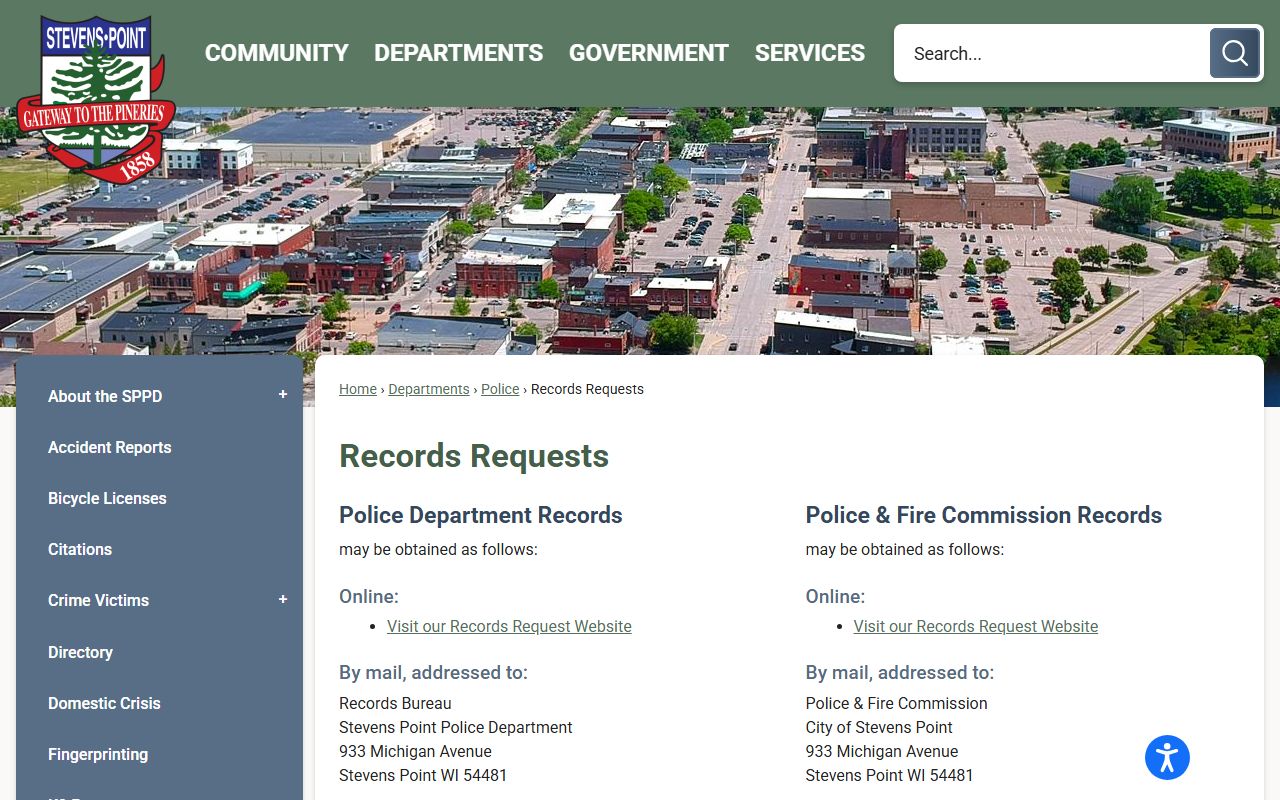 Stevens Point arrest records records request page