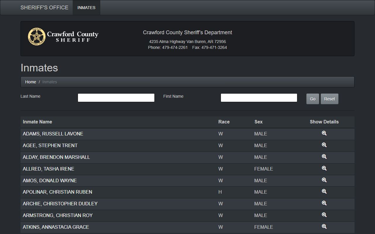 Crawford County arrest records inmate roster