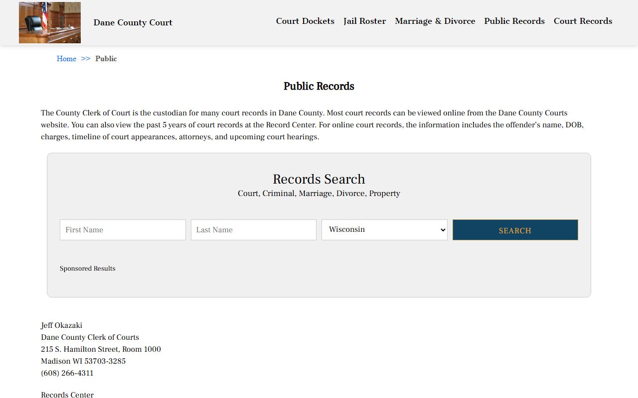 Dane County arrest records clerk public records source