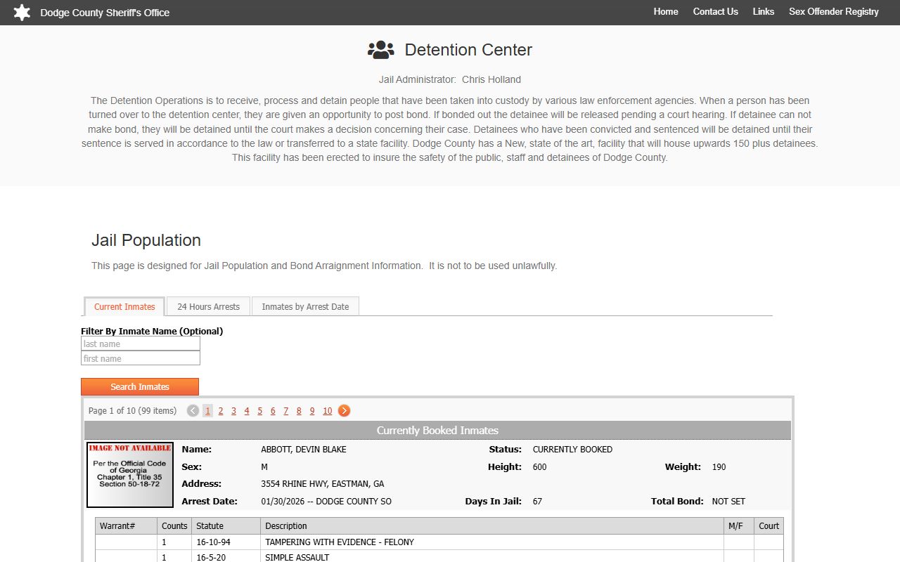 Dodge County arrest records jail population source