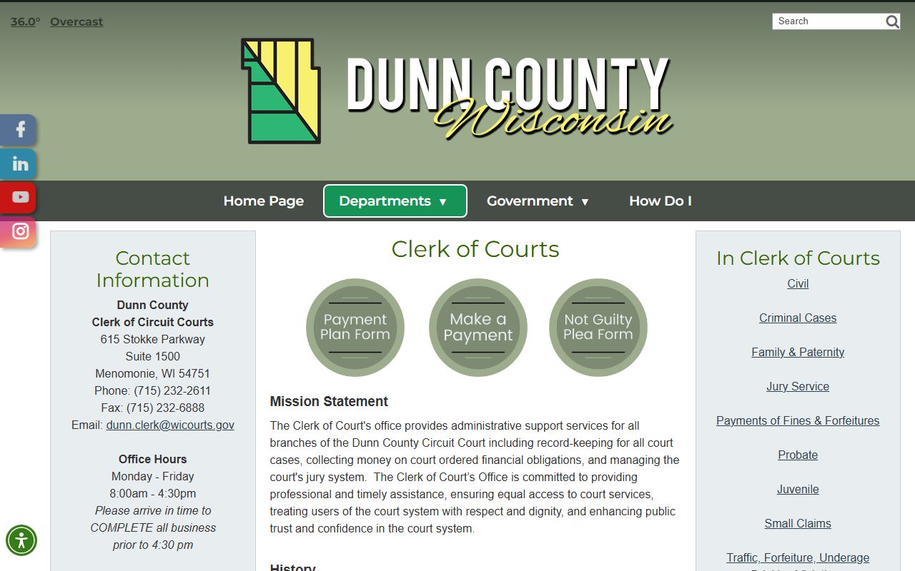 Dunn County arrest records clerk of courts