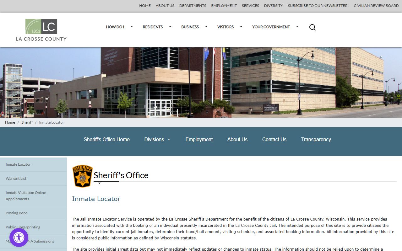 La Crosse County arrest records inmate locator page