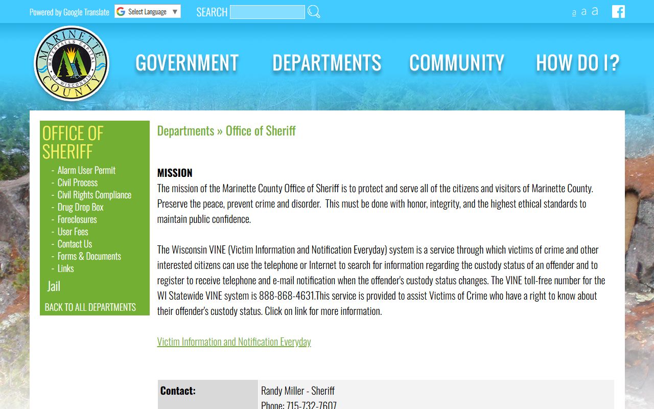Marinette County arrest records sheriff page