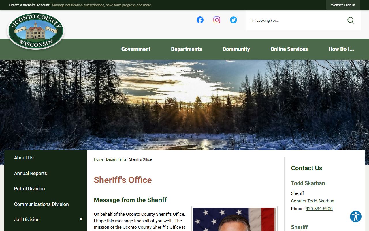 Oconto County arrest records sheriff page