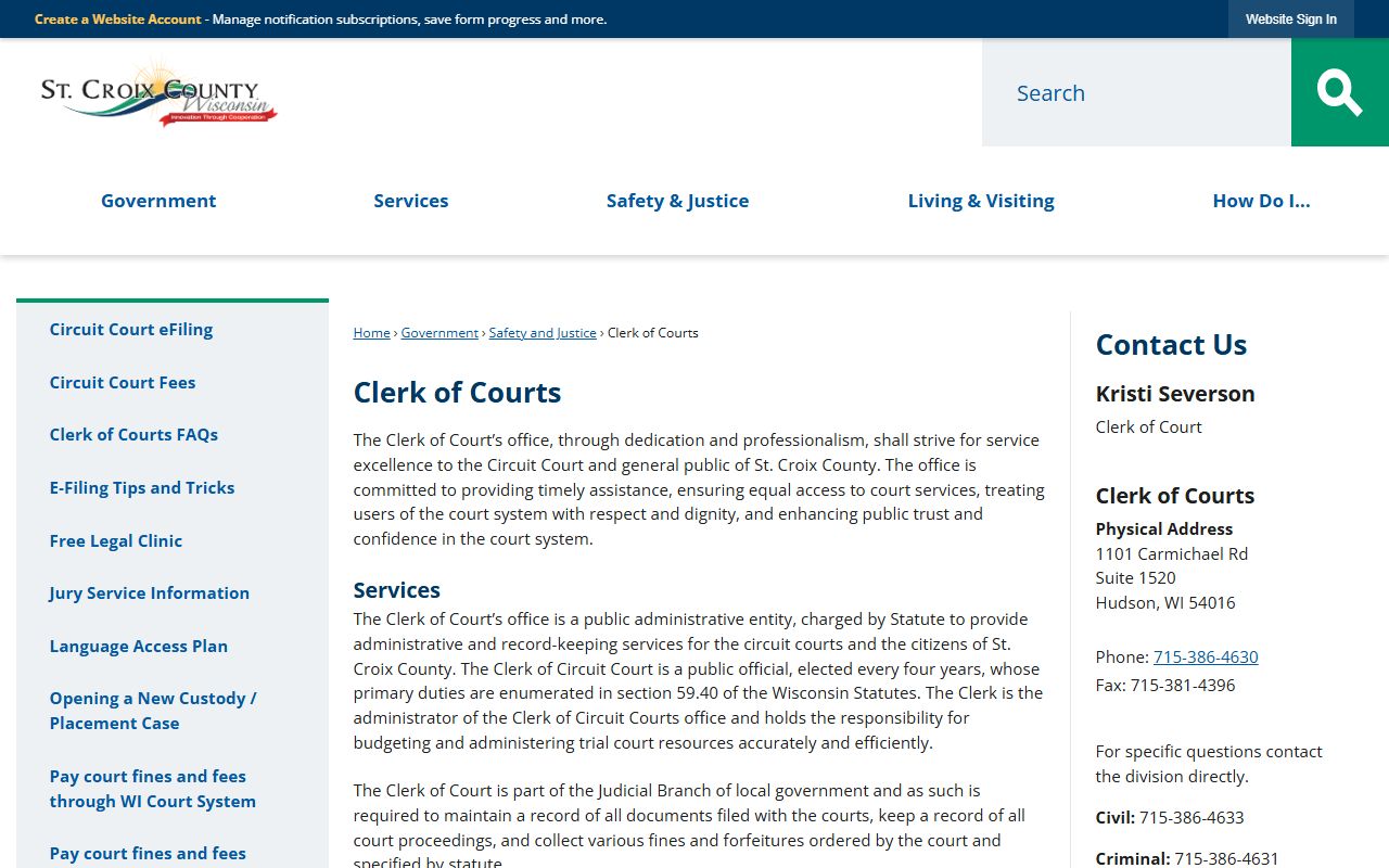 St. Croix County arrest records clerk source