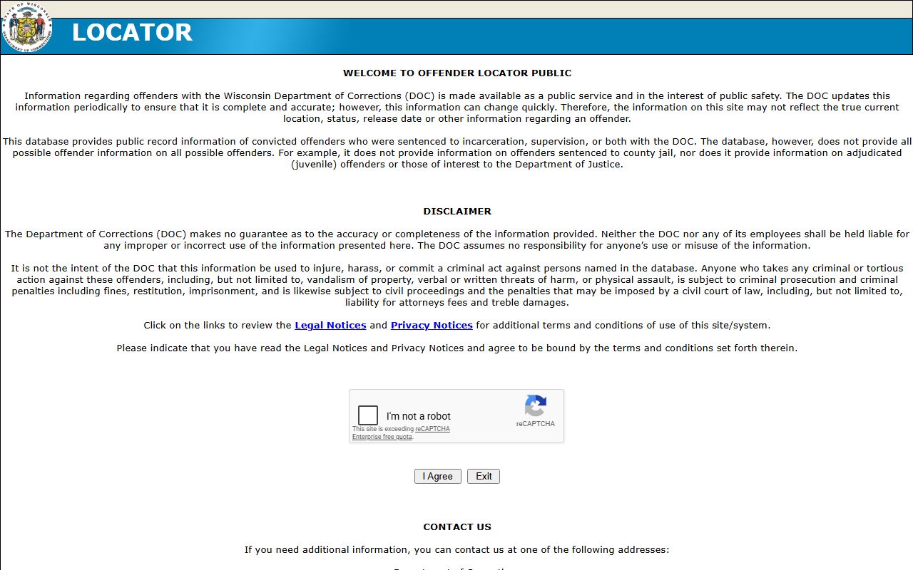 Wisconsin arrest records DOC locator